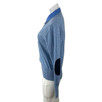 Boast Women's Blue Knit Long Sleeve Button Front Collar Polo Sweater Top Size M