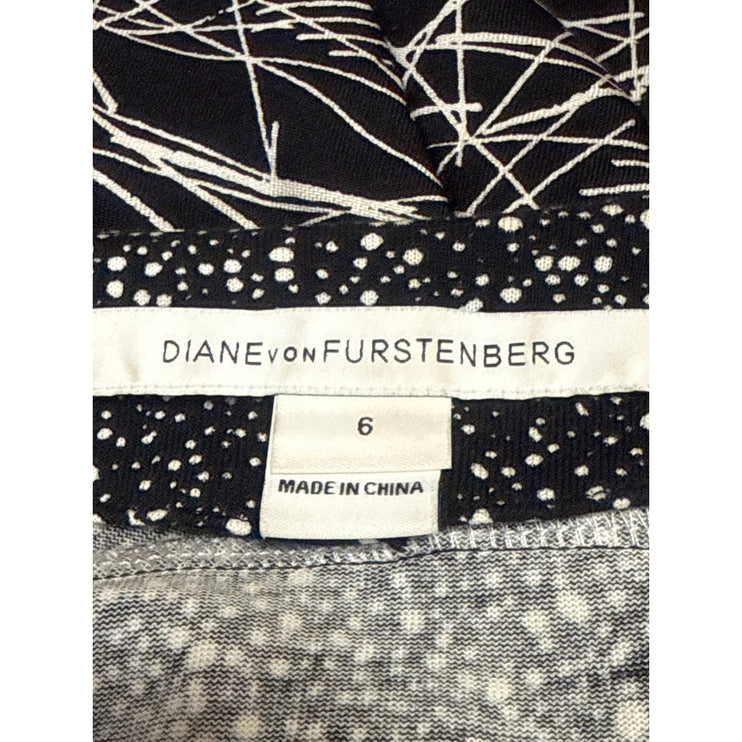 Diane Von Furstenberg Black Wool Silk Dot Geometric Fit & Flare Mini Dress Sz 6