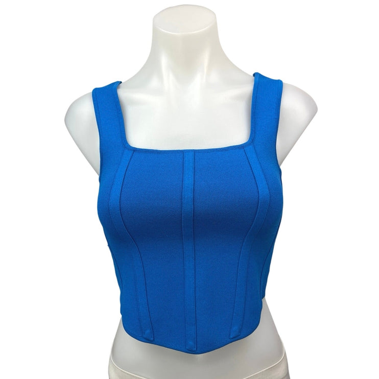 Zara Women's Blue Square Neck Sleeveless Stretch Corset Crop Tank Top Size M