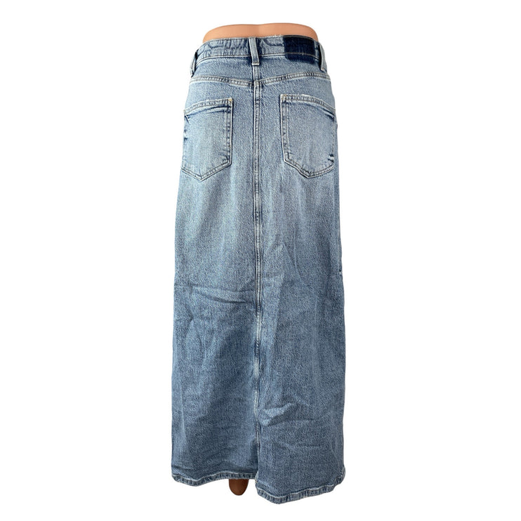 Zara Women's Light Blue High Rise Front Slit Midi Maxi Straight Denim Skirt XS