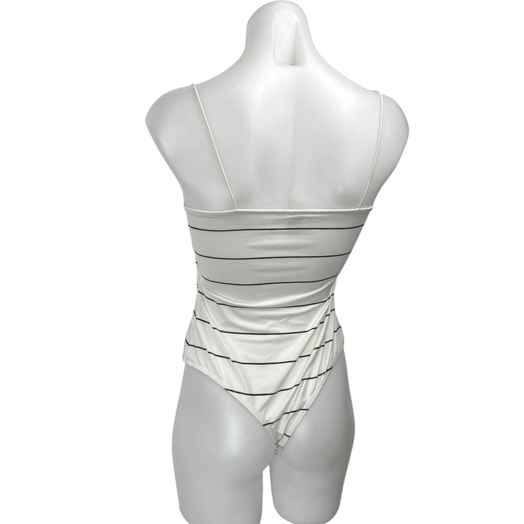 H&M White Black Sleeveless Striped Square Cami Camisole Tank Bodysuit Top Size S