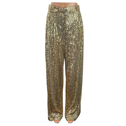 Zara Women's Gold Sequin Sparkly Metallic Blogger Wide Leg Trousers Pants Size S