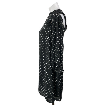 Zara Black Polka Dots Ruffle Long Sleeve Cold Shoulder Mini Shift Dress Size M