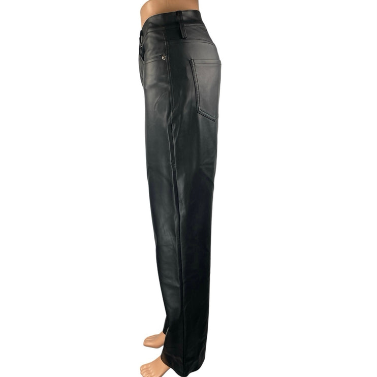 Olivaceous Women's Black Faux Leather Vegan Straight Trousers Pants Size L