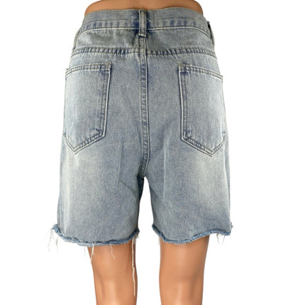 Love + Harmony Blue High Waisted Frayed Raw Hem Bermuda Denim Jeans Shorts Sz M