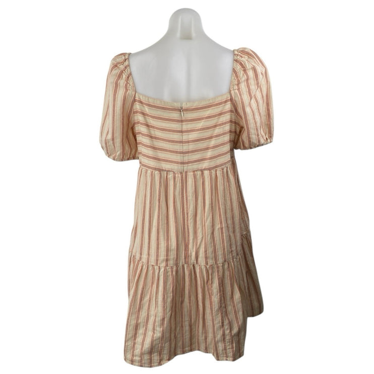 Ann Taylor LOFT Coral Striped Short Puff Sleeve Tiered A Line Mini Dress Size 6
