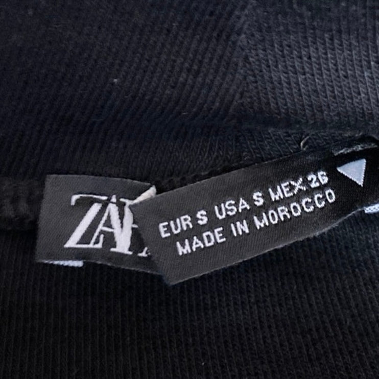 Zara Women's Black Rib Knit Short Sleeve High Neck Mini Bodycon Sweater Dress S