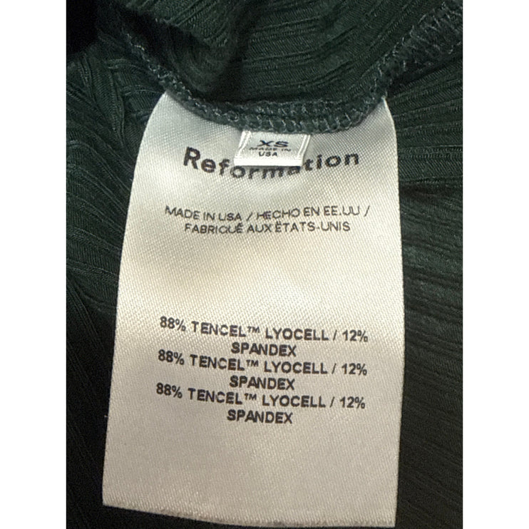Reformation Green Ribbed Ruched Long Sleeve  Collared Crop Tee T-Shirt Top Sz XS