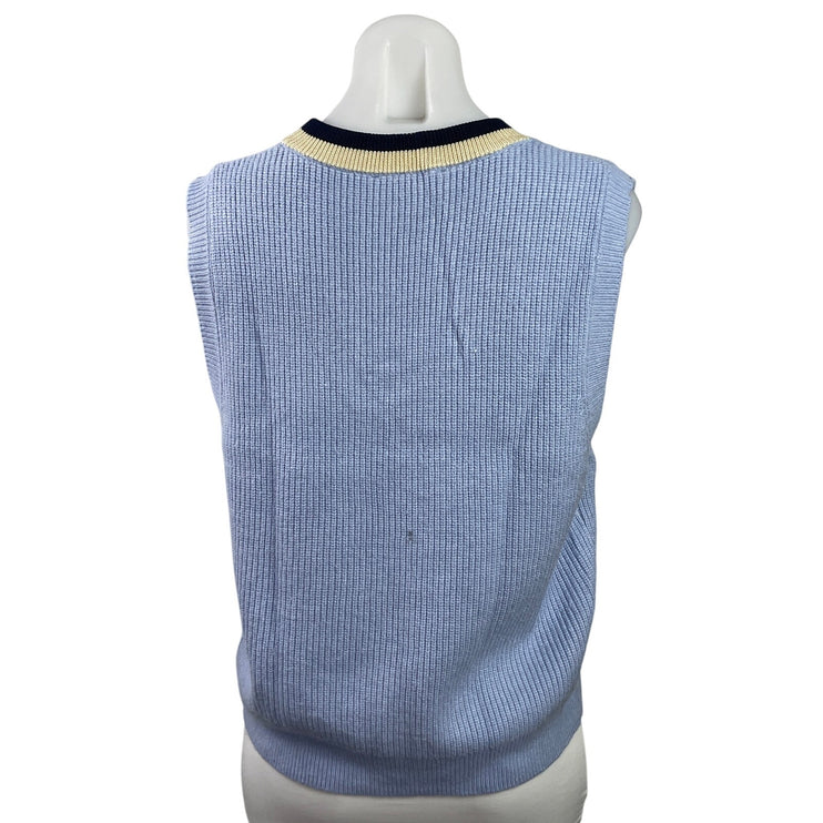 MNG Mango Women's Blue Sleeveless Deep V Neck Knit Vest Tank Sweater Top Size M