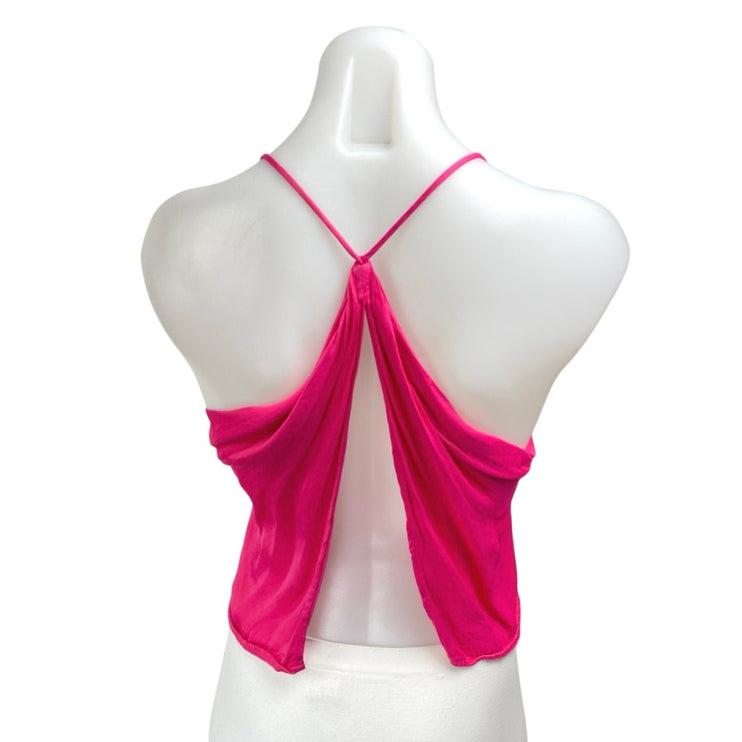 Zara Women's Pink Silky Satin Sleeveless Cowl Neck Cami Camisole Crop Tank Top S