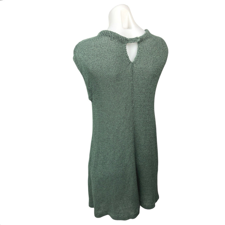 Zara Sage Green Metallic Open Knit Sleeveless Knee Length Swing Shift Dress Sz S