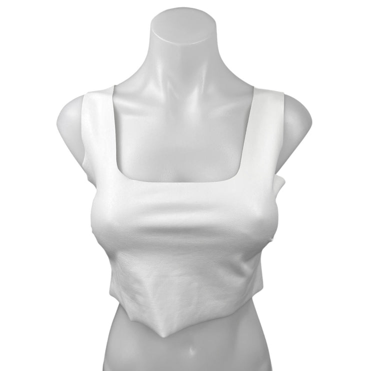 Commando White Faux Leather Square Neck Sleeveless Sports Bra Crop Tank Top 1