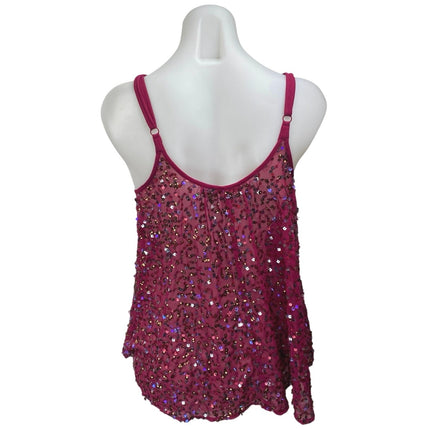 Rudi Women's Red Sequin Mesh Sleeveless Cutout Cami Tank Blouse Top Size S