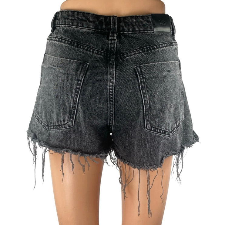 Zara Women's Black High Waisted Frayed Raw Hem Cut-off Denim Jeans Shorts Size 4