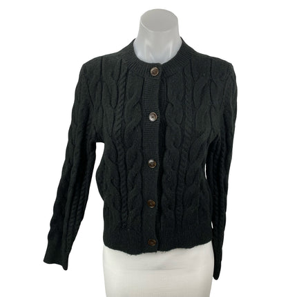 Ann Taylor LOFT Black Cable Knit Long Sleeve Button Down Cardigan Sweater Top S