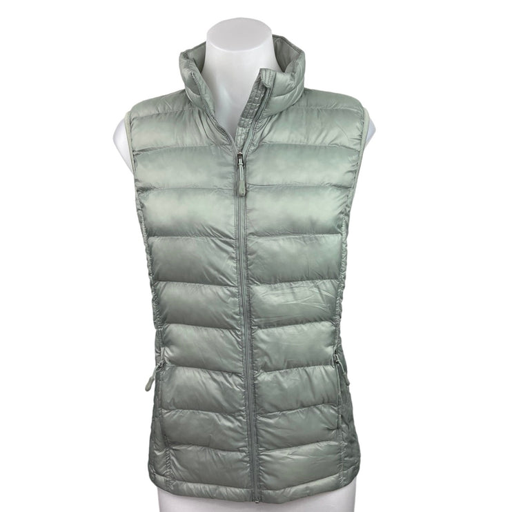 32 Degrees Heat Silver Zip Up High Neck Pockets Sleeveless Winter Puffer Vest M