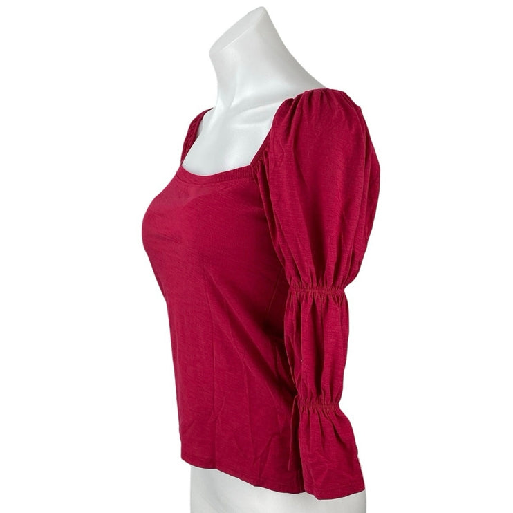 Nation LTD Dark Pink Long Tiered Puff Sleeve Square Neck Blouse Top Size XS