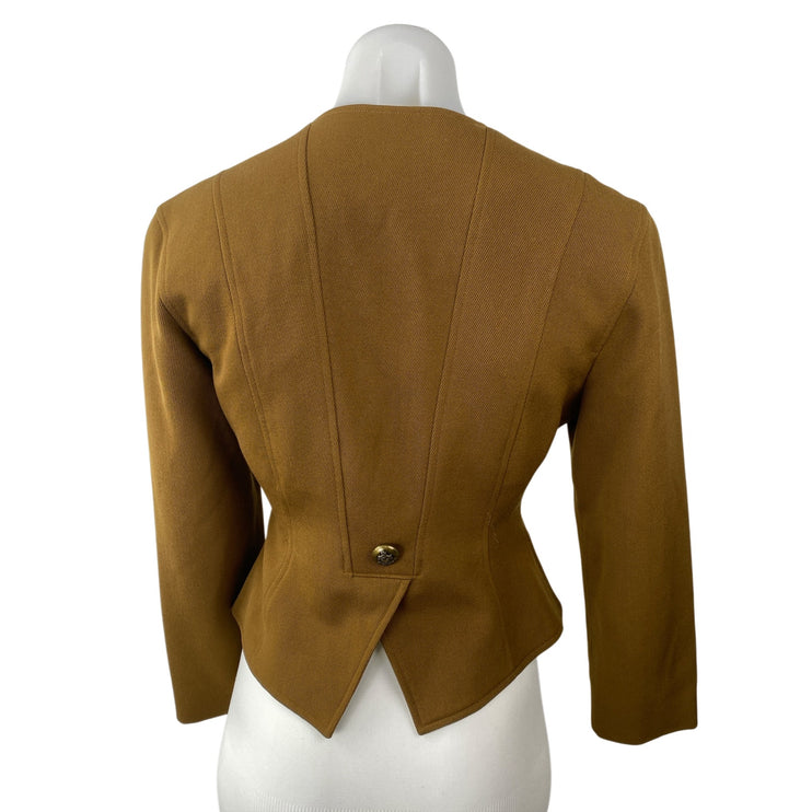 Vintage Classiques for Nordstrom 100% Pure Wool Brown Crop Blazer Coat Jacket XS