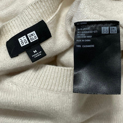 Uniqlo 100% Cashmere Men's Beige Long Sleeves Knit Crew Pullover Sweater Top M