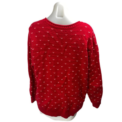 Lands' End Women's Red Winter Scene Crewneck Long Sleeve Knit Sweater Top Sz XL