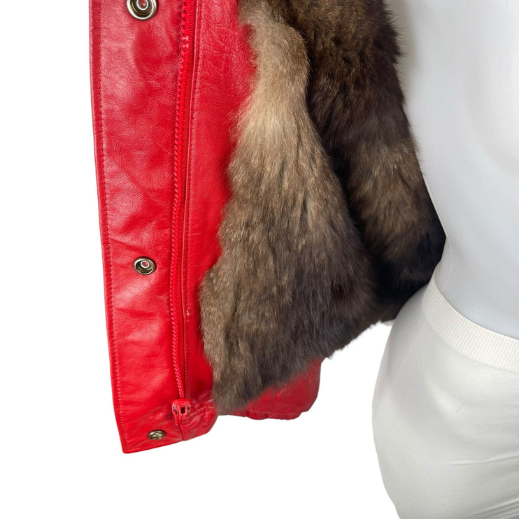 Red Reversible Vintage Genuine Leather Real Authentic Fur Bomber Coat Jacket L