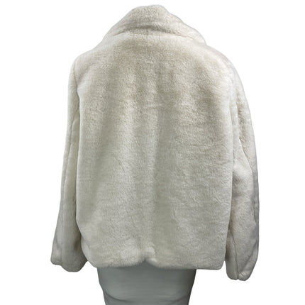 JouJou Women's White Long Sleeves Faux Fur Snap Button Fleece Coat Jacket Sz XL