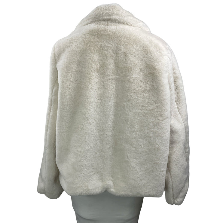 JouJou Women's White Long Sleeves Faux Fur Snap Button Fleece Coat Jacket Sz XL