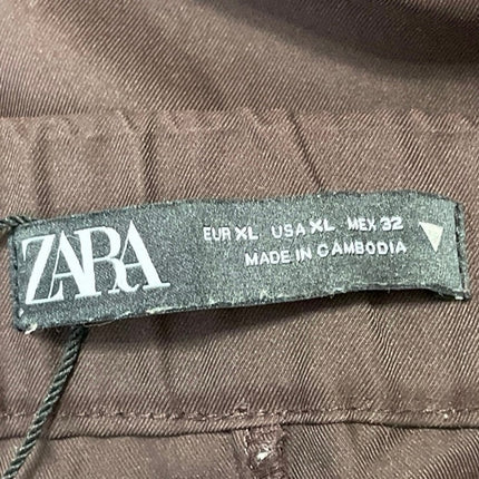 Zara Womens Brown High Waisted Flared Wide Leg Crop Lounge Trousers Pants Sz XL