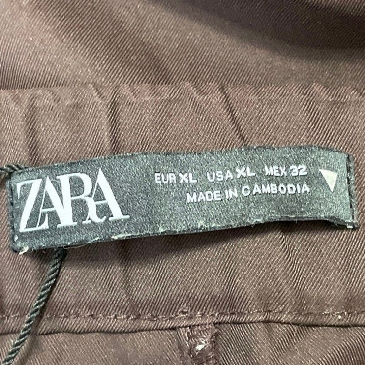 Zara Womens Brown High Waisted Flared Wide Leg Crop Lounge Trousers Pants Sz XL