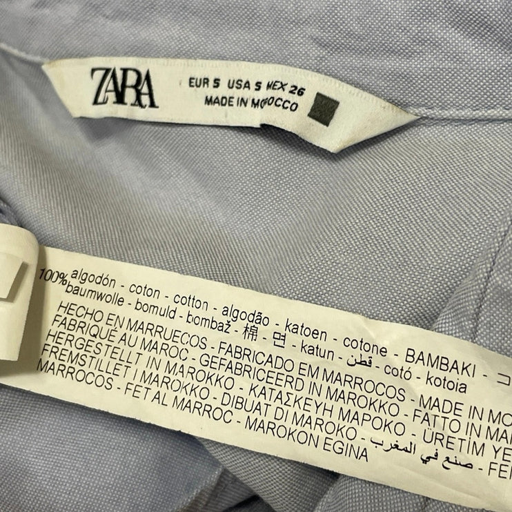 Zara Mini Oxford Womens Light Blue Long Sleeves Tiered Collared Shirt Dress Sz S