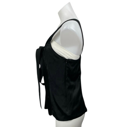 Proenza Schouler Womens Black Silk Satin Sleeveless Tie Scoop Neck Tank Top Sz 6