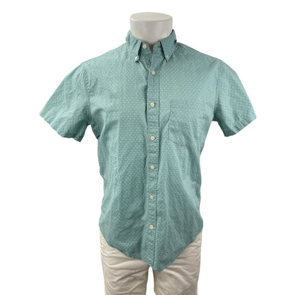 J.Crew Men's Blue Polka Dots Short Sleeve Slim Pocket Button Up Shirt Top Size M