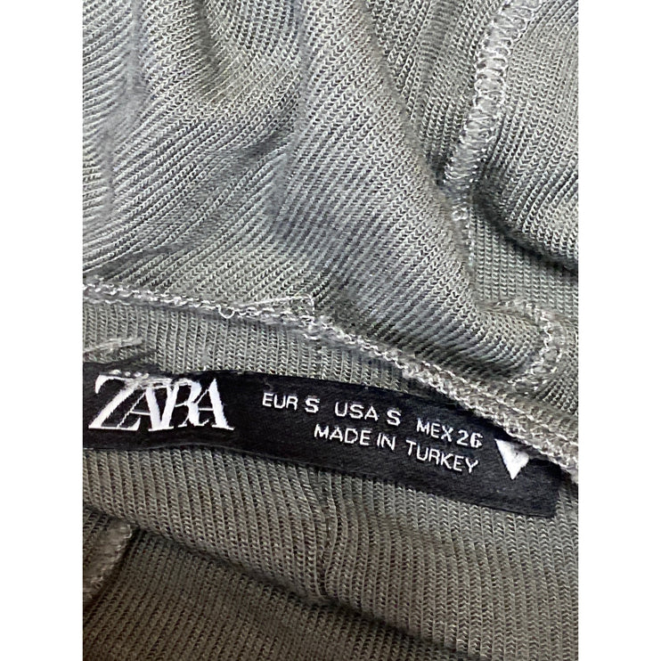 Zara Women's Green Expose Seam Crew Neck Long Sleeve Slim Crop T-Shirt Top Sz S