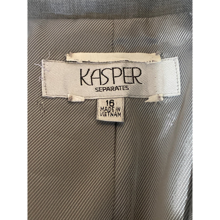 Kasper Women's Gray Long Sleeve Notch Lapel Blazer Coat Suit Jacket Size 16