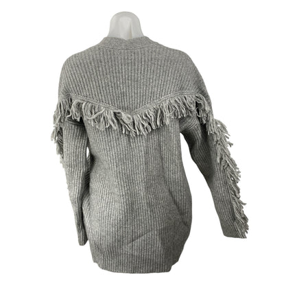 Tularosa Womens Gray Fringe Ribbed Knit  Long Sleeve Open Cardigan Sweater Top S