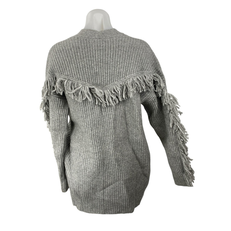 Tularosa Womens Gray Fringe Ribbed Knit  Long Sleeve Open Cardigan Sweater Top S