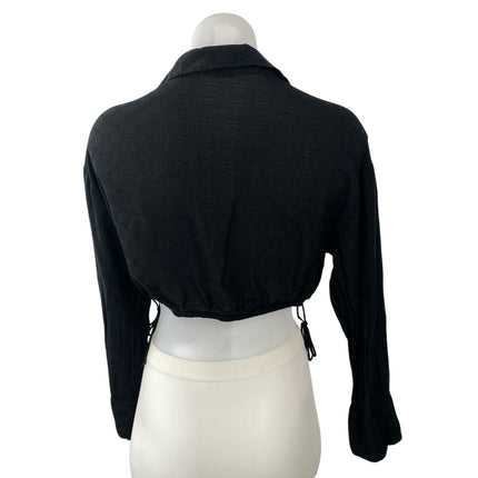 Savage X Fenty Black Collared Long Sleeve Crop Button Down Shirt Blouse Top Sz S