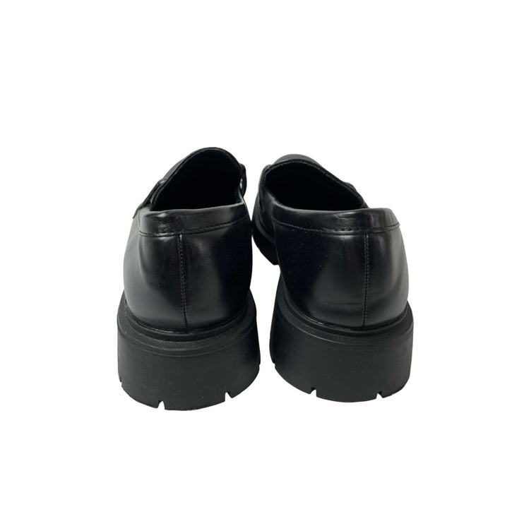 Vera Creation Black Vegan Leather Round Toe Chunky Platform Loafer Shoes 7 1/2