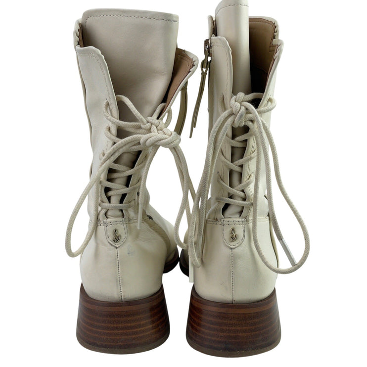 Sam Edelman TanaI Womens White Leather Square Toe  Lace-up Back Ankle Boots 8.5