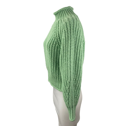 H&M Womens Green Ribbed Knit Turtleneck Long Sleeve Pullover Sweater Top Size XS
