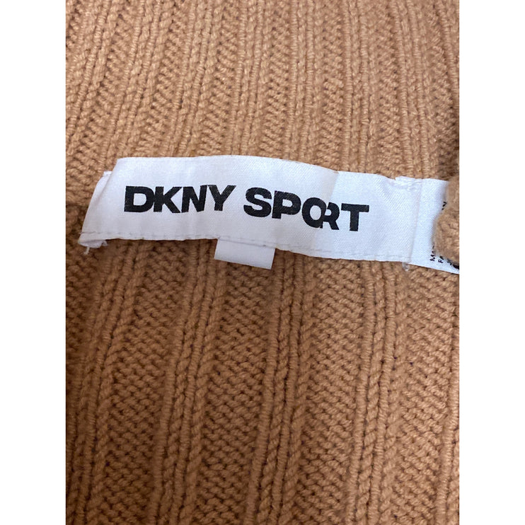 DKNY Sport Womens Brown Ribbed Knit Half Zip Mock Neck Long Sleeve Sweater Top M