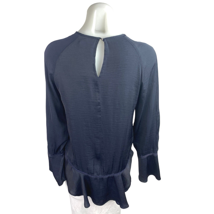 Mossimo Women's Black Peplum Long Bell Sleeve Keyhole Peasant Blouse Top Size XS