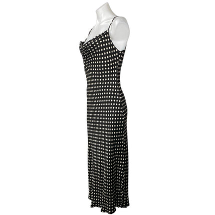 Zara Black Satin Sleeveless Polka Dots Cami Cowl Neck Midi Slip Tank Dress Sz M