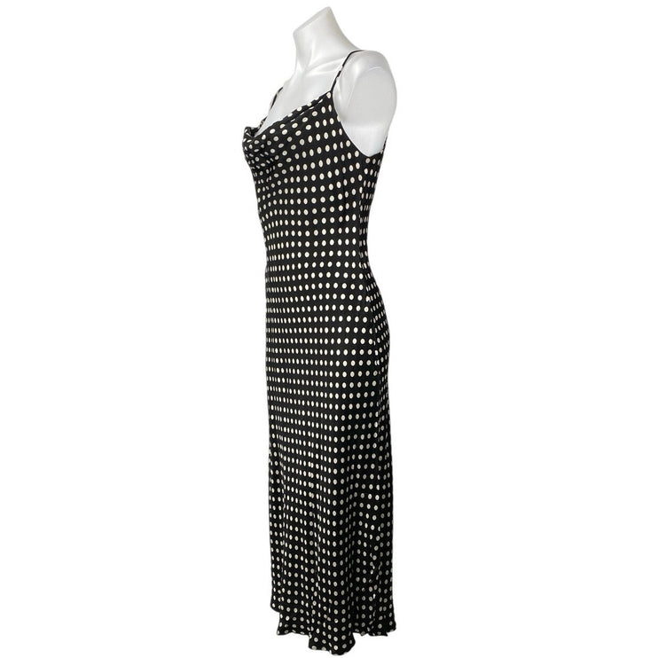 Zara Black Satin Sleeveless Polka Dots Cami Cowl Neck Midi Slip Tank Dress Sz M
