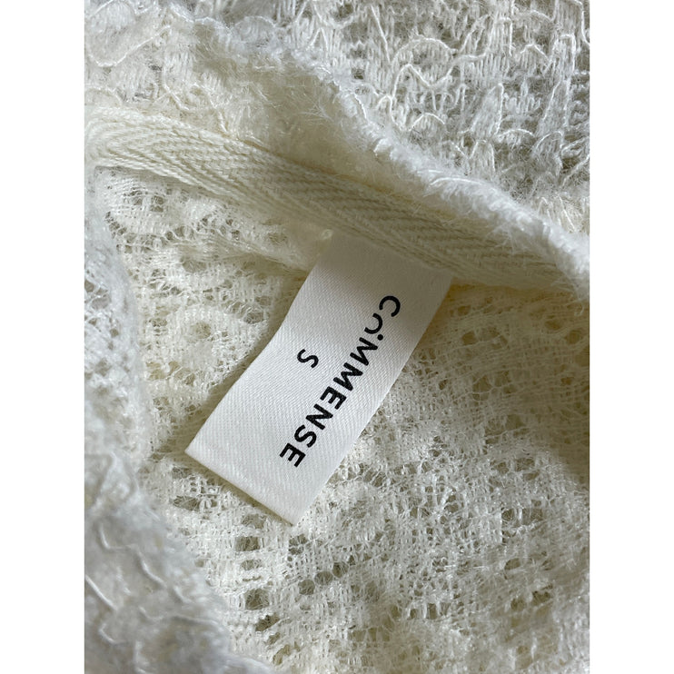 Commense Women's Cream Floral Lace Long Sleeve Crew Neck Blouse Top Size S