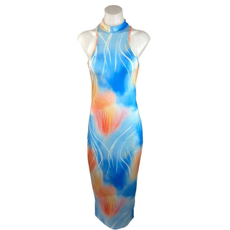 Shein Multicolor Abstract Print High Neck Open Back Sleeveless Bodycon Dress 6