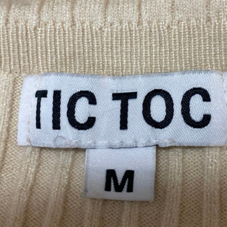 Tic Toc Cream Rib Knit Keyhole Cut Out Long Sleeve Boat Neck Crop Sweater Top M