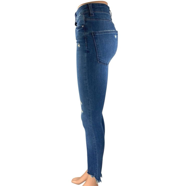 Zara Women's Blue Distressed Frayed High Waist Skinny Denim Jeans Pants Size 4