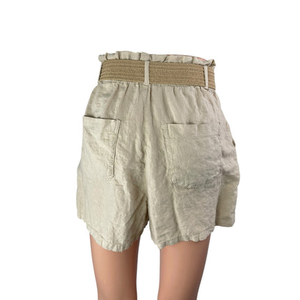Zara Women's Beige High Waisted Belted Wide Leg Paper bag Mini Shorts Size XS