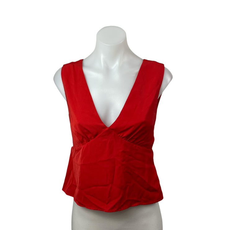 Abercrombie & Fitch Red V Neck Sleeveless Tie Back Tank Peplum Blouse Top Sz XS
